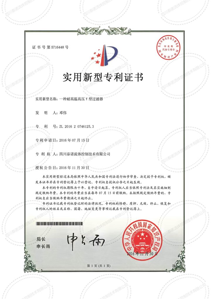 一种耐高温高压 Y 型过滤器